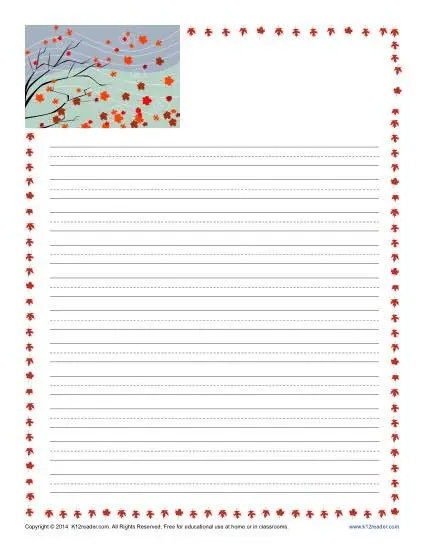 Fall Lined Writing Paper for Kids