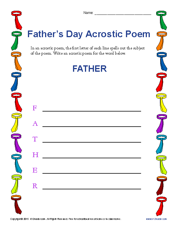 Printable Father S Day Acrostic Poem Activity