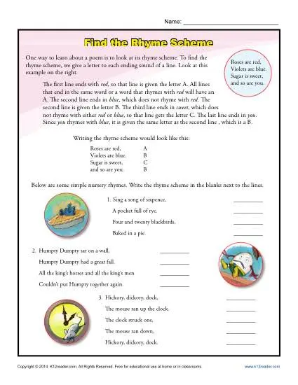 Find the Rhyme Scheme Poetry Activity