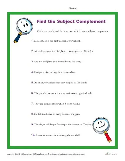 Linking Verb And Subject Complement Worksheet