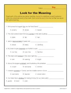 Printable Context Clues Worksheet - Look for the Meaning