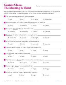 Context Clues Worksheets for 5th Grade | The Meaning is There