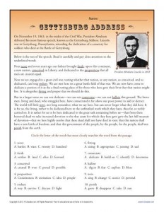Gettysburg Address | Context Clues Worksheets for High School