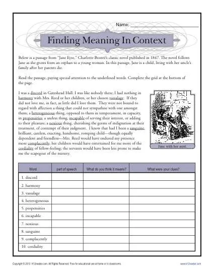 Printable Reading Activity - Finding Meaning In Context