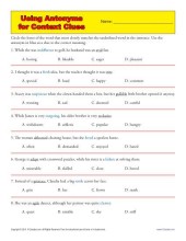 Using Antonyms for Context Clues | Middle School Worksheets