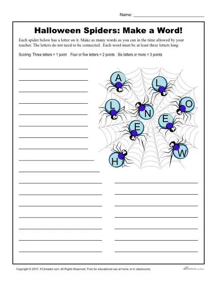 Halloween Make a Word Activity Worksheet