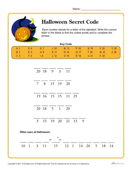 Halloween Secret Code Printable Activity