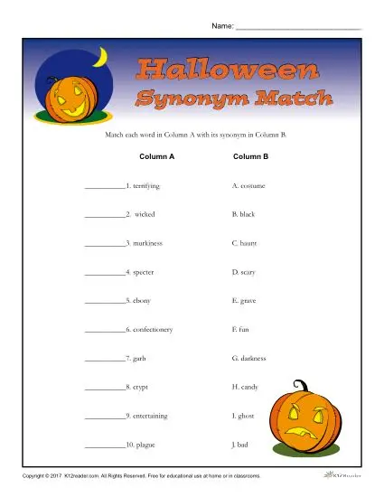 Synonyms worksheets