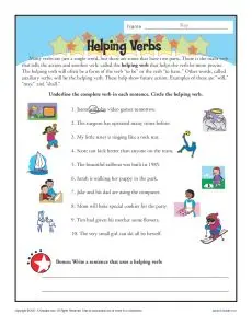 helping verbs worksheet for class 3