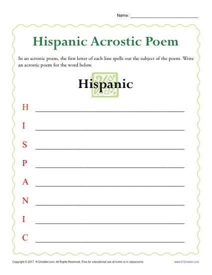 Hispanic Heritage Month Activity: Acrostic Poem