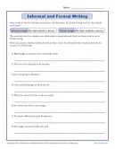 Informal and Formal Writing | Worksheet Practice Activity