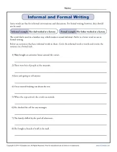 Informal and Formal Writing Worksheet Practice Activity