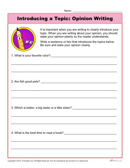 Introducing a Topic: Opinion Writing | Writing Introductions