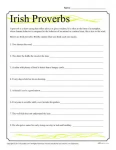 St. Patrick&#039;s Day Worksheet | Irish Proverbs