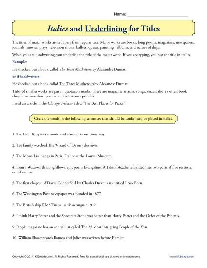 italics-and-underlining-for-titles-worksheet-activity