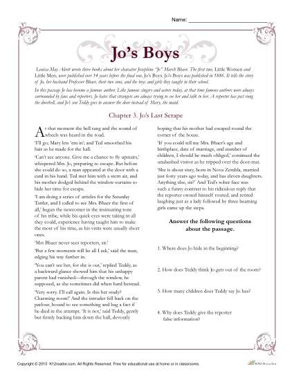 Jo's Boys Classic Literature Worksheet Activitites