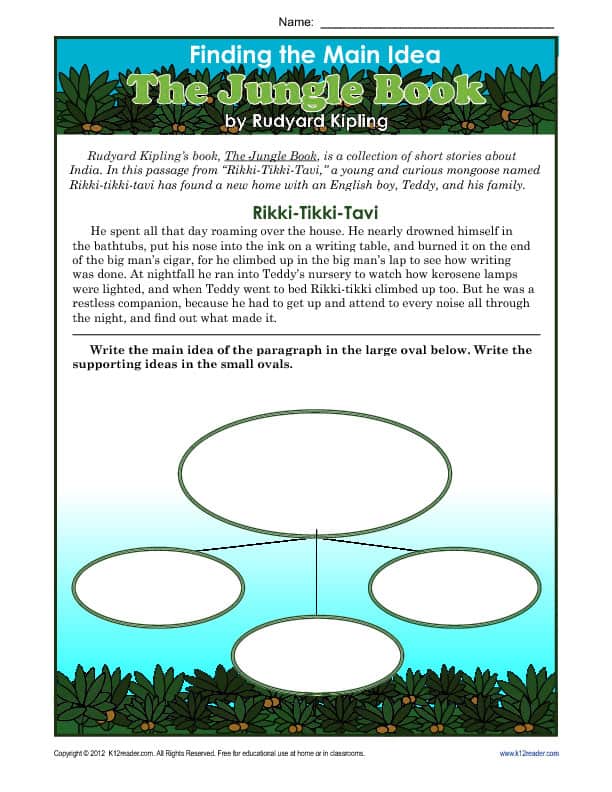 3rd or 4th Grade Main Idea Worksheet About The Jungle Book