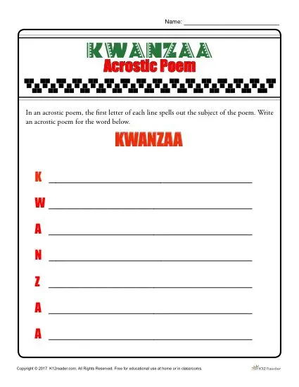 Kwanzaa Acrostic Poem Activity