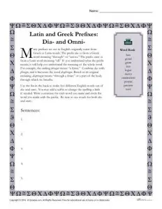Greek and Latin Prefixes: Dia- and Omni- | Printable Worksheet
