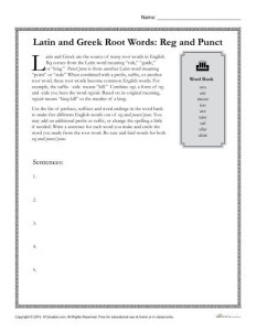 Greek and Latin Root Words Worksheets | Reg and Punct