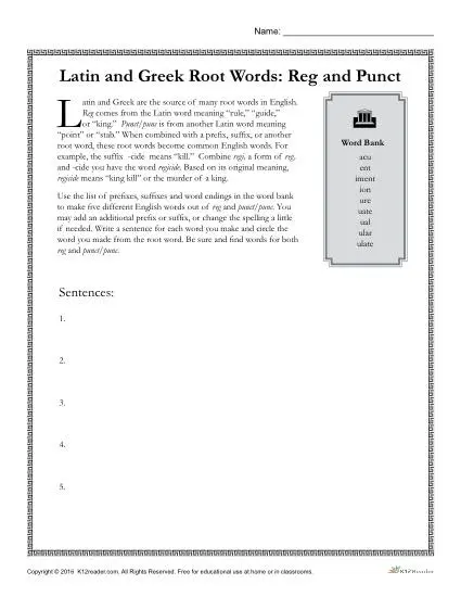 Latin and Greek Root Words - Reg and Punct