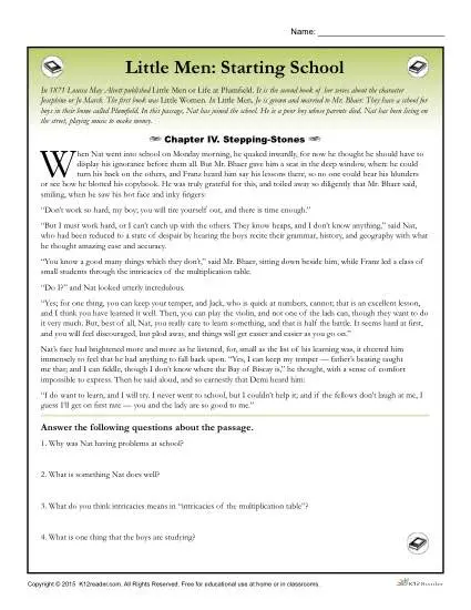 Little Men Classic Literature Worksheet Activities: Starting School