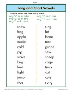 Printable Long and Short Vowel Worksheet Activity for Kids