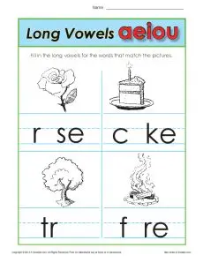 Long Vowel Worksheet Activity for Kids