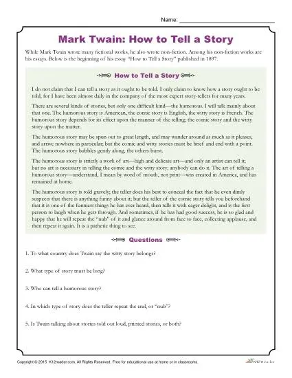 How to Tell a Story - Mark Twain Reading Activity