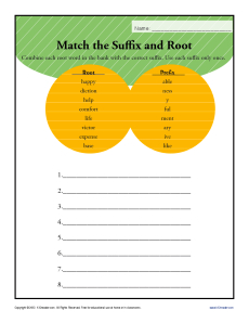 Match the Suffix and Root Worksheet Activity