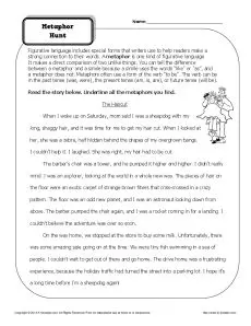 Metaphor Hunt Worksheet - Figurative Language Worksheets