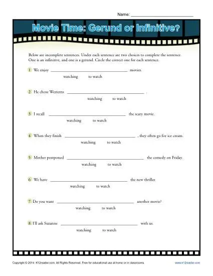 Worksheet Activity - Movie Time: Gerund or Infinitive