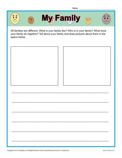 Free printable Kindergarten writing prompt - My Family