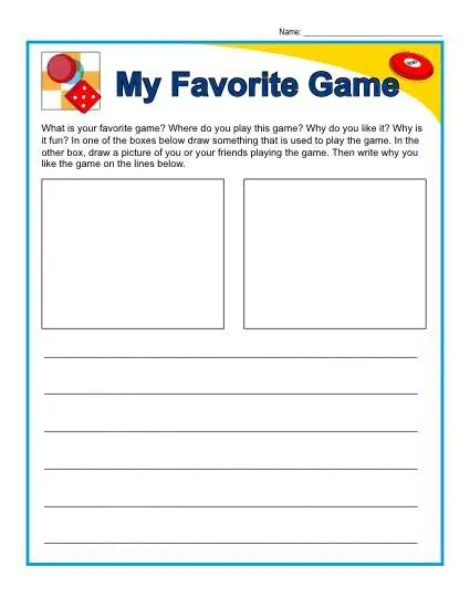 Free Printable Kindergarten Writing Prompt - My Favorite Game