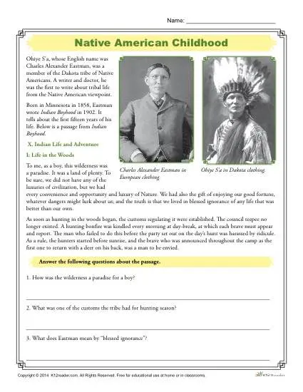 Native American Worksheets - Childhood