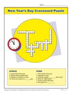 New Year #39 s Day Crossword Puzzle Printable Holiday Activity New Year #39 s Day Crossword Puzzle Printable Holiday Activity