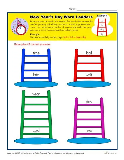 New Year's Day Worksheet Activity - Word Ladders!