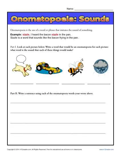 Onomatopoeia Sounds - Free, Printable Worksheet Lesson Activity