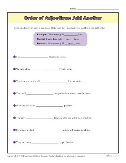 Order of Adjectives Printable Activity - Add Another!