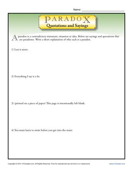 Paradox Quotations and Sayings - Printable Worksheet Lesson Activity
