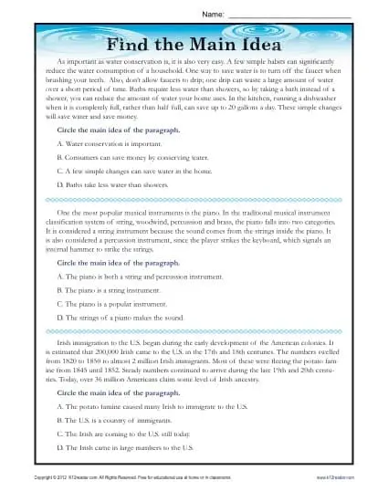 How do you find the main idea of a passage Find The Main Idea Shark Worksheet Education Com