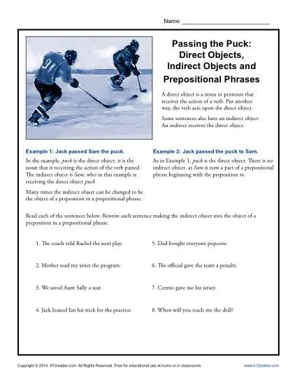 Direct and Indirect Objects Worksheet