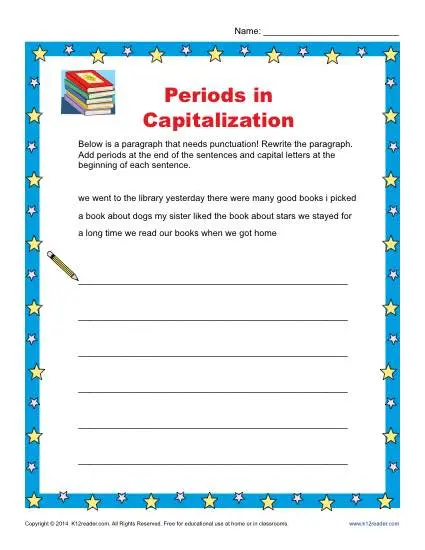 Periods and Capitalization - Free, Printable Worksheet Lesson Activity