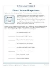 Phrasal Verbs and Prepositions Worksheet - 3rd, 4th, 5th Grade