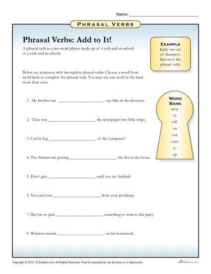 Phrasal Verb Printable Worksheet - Add to it!