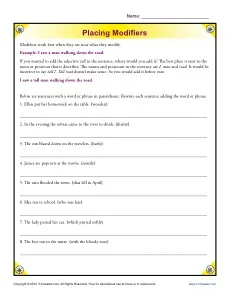 Placing modifiers Worksheet Activity