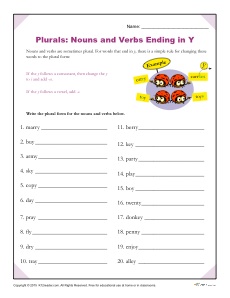 Spelling Patterns Worksheet | Nouns and Verbs Ending in Y