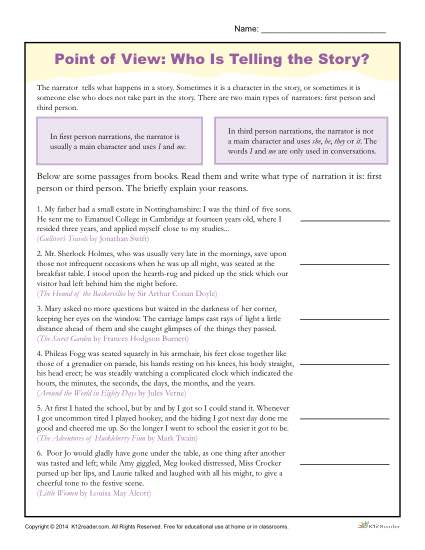 Point of View Worksheets | Who is Telling the Story