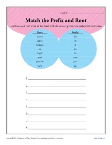 Match the Prefix and Root | 3rd Grade Prefix Worksheets