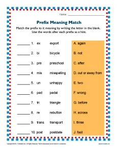 Prefix Worksheet Practice Lesson - Meaning Match Lesson Activity